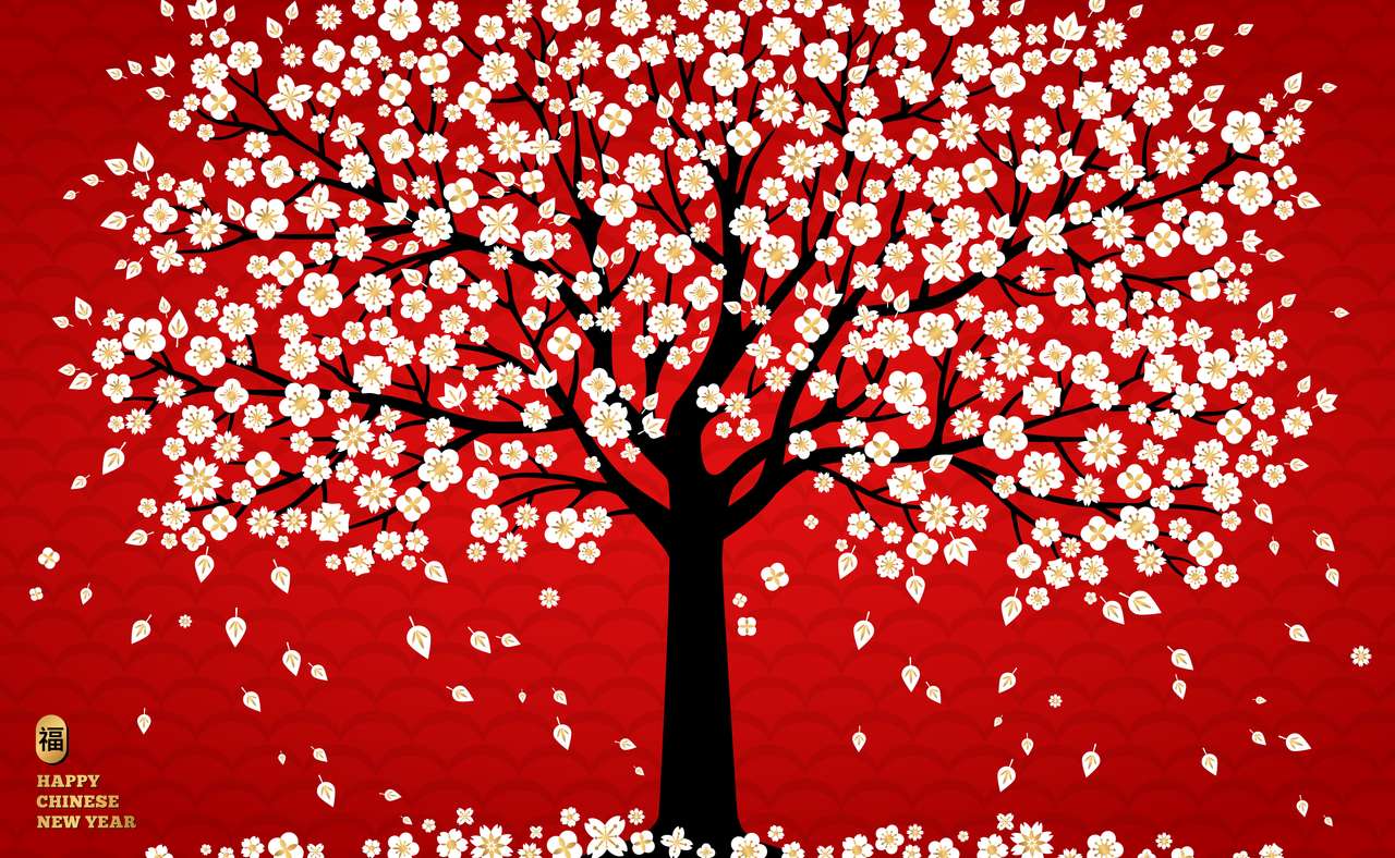 Fond de fleurs de cerisier avec des arbres de sakura blancs puzzle en ligne