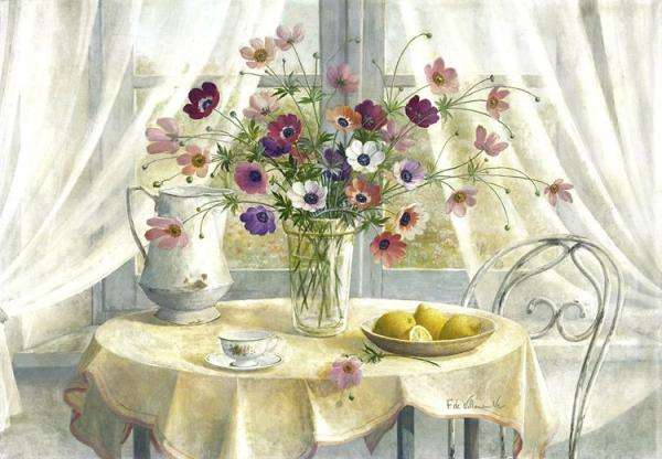 bloemen op de aquarel tafel legpuzzel online