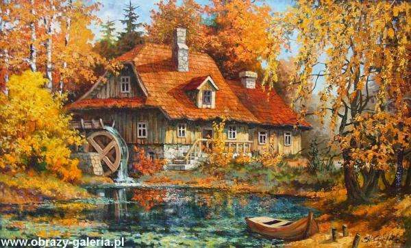 Mühle in der Herbstlandschaft Online-Puzzle