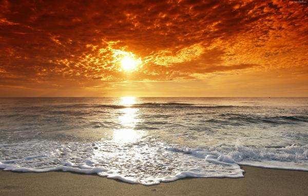 Mar, pôr do sol, ondas puzzle online