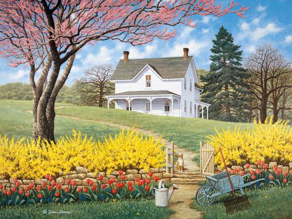 Casa bianca na primavera puzzle online