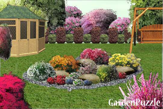 Bunt im Garten am Häuschen Online-Puzzle