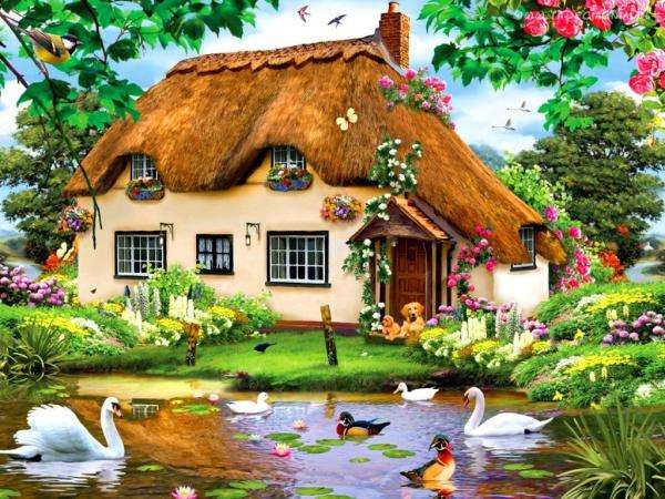 hus trädgård svanar och ankor pussel på nätet