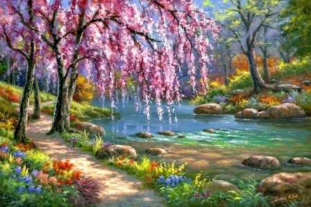flowering tree by the water jigsaw puzzle online