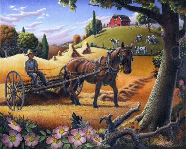 plowing fields, horse, tree online puzzle