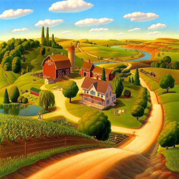 Bauernhof mit Straße, Ackerland Puzzlespiel online