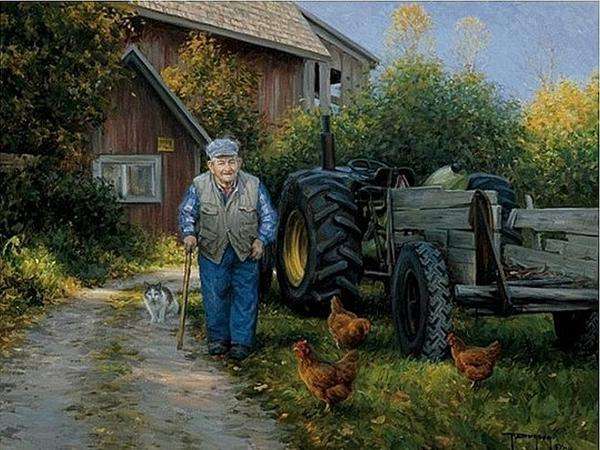 der alte mann am traktor, der hund Puzzlespiel online