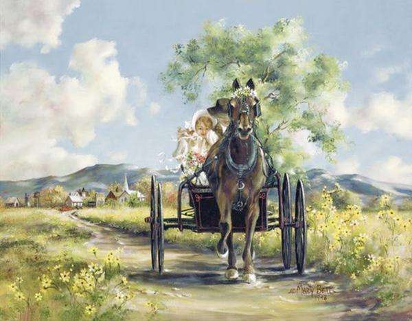 a horse-drawn carriage down a dirt road jigsaw puzzle online