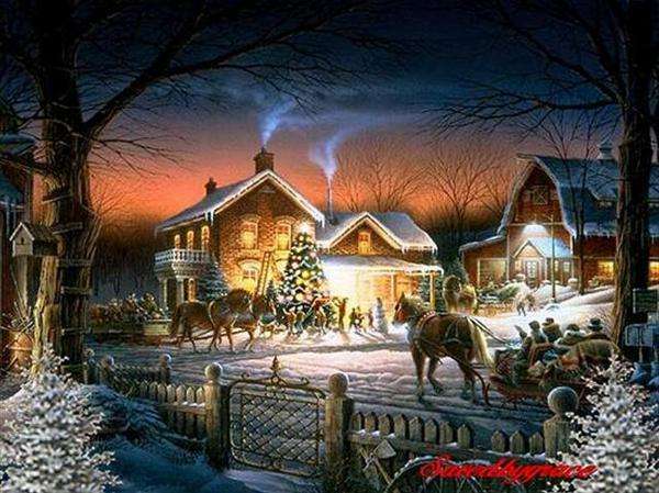 houses, carriages, trees, smoke jigsaw puzzle online