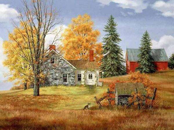 lonely house, barn, autumn jigsaw puzzle online