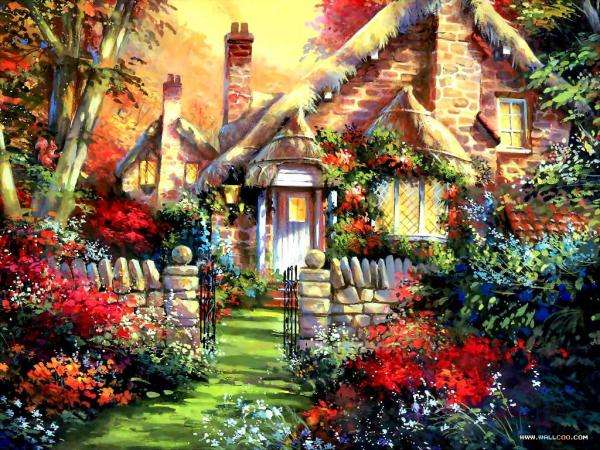 cottage, garden, fence, gate jigsaw puzzle online