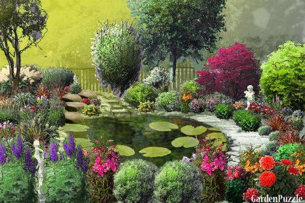 garden design with a pond jigsaw puzzle online