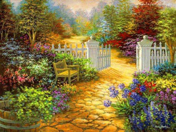 giardino con panca e cancello puzzle online