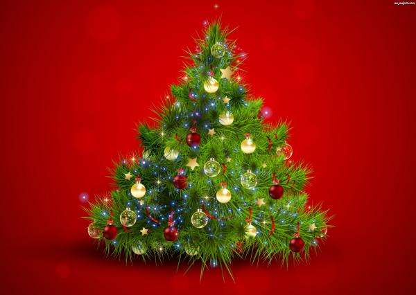 Weihnachtsbaum auf rotem Grund Online-Puzzle