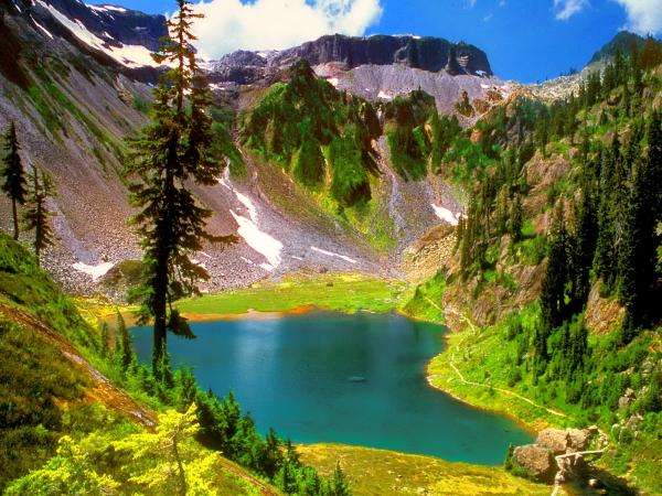 nature, rocks, pond, trees jigsaw puzzle online