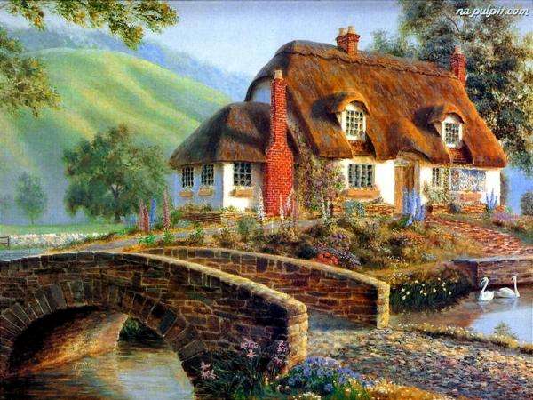 house, river, bridge, garden jigsaw puzzle online