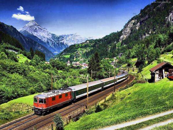 Alpy, údolí, vlak skládačky online
