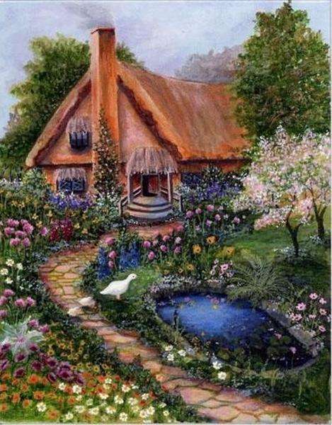 dům, rybníky, květiny, cesta online puzzle