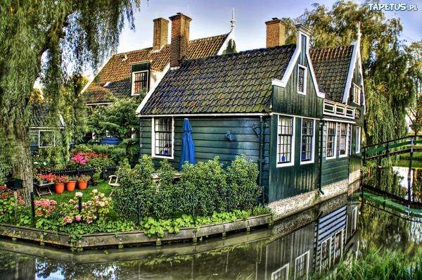 canal house, trees jigsaw puzzle online