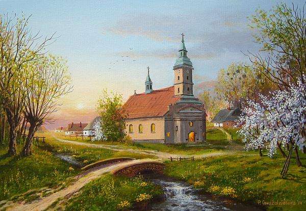 church, trees, meadow jigsaw puzzle online