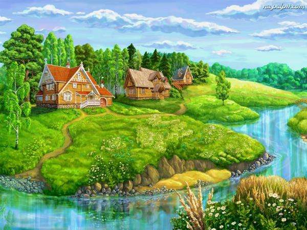 Dorf am Fluss Online-Puzzle