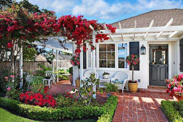 къща, градина, цветя, фотьойли онлайн пъзел