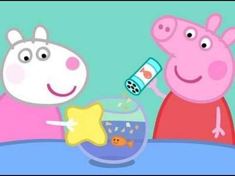peppa pig is feeding a fish online puzzle