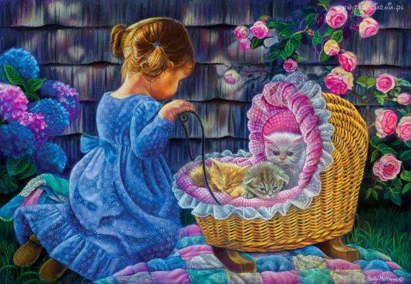 Little girl with kittens jigsaw puzzle online