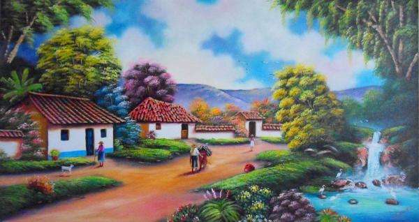 village, road, huts, trees jigsaw puzzle online