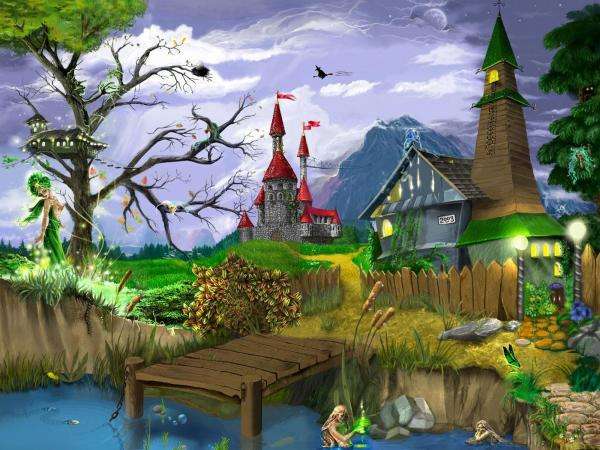 paisagem de conto de fadas com castelos quebra-cabeças online