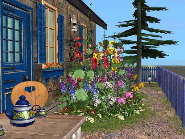 oma's tuin, boom, bloemen online puzzel