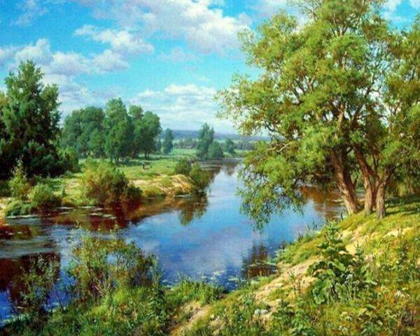 ποτάμι, βλάστηση, δέντρα, πράσινο online παζλ