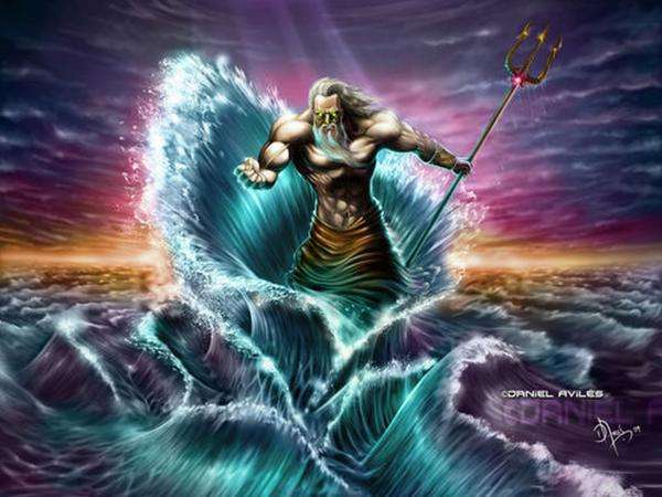 Poseidon în mijlocul valurilor periculoase puzzle online