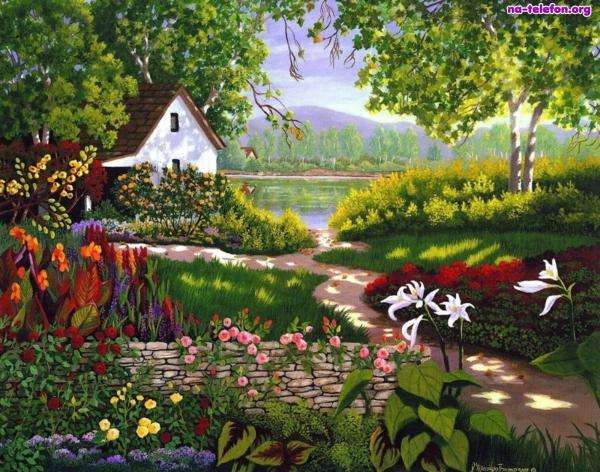 Garten,Haus,Blumen,Teich Online-Puzzle