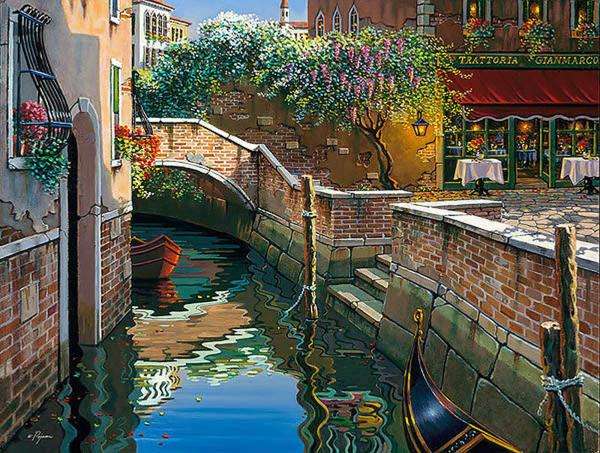 Venedig, Kanal, Häuser, Blumen Online-Puzzle