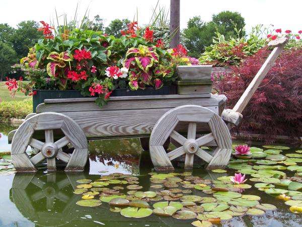 flores em um carrinho em uma lagoa puzzle online