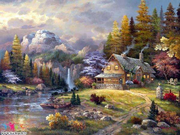 cottage in montagna vicino al ruscello puzzle online
