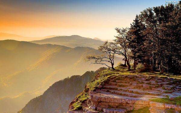 mountain,cliff,sky,trees jigsaw puzzle online