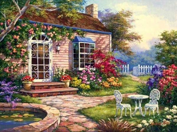 casa, primavera, giardino, cancello puzzle online