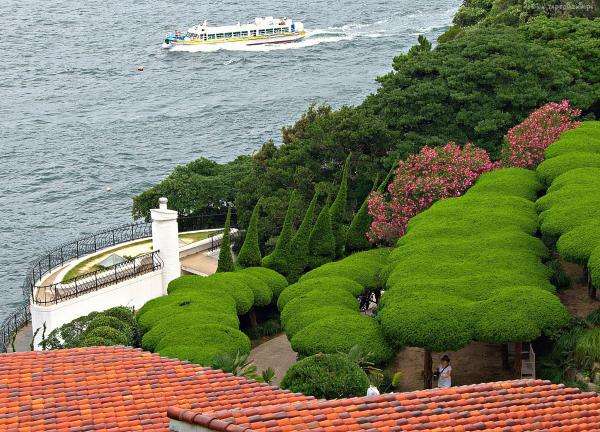 terraced garden, sea, ship jigsaw puzzle online