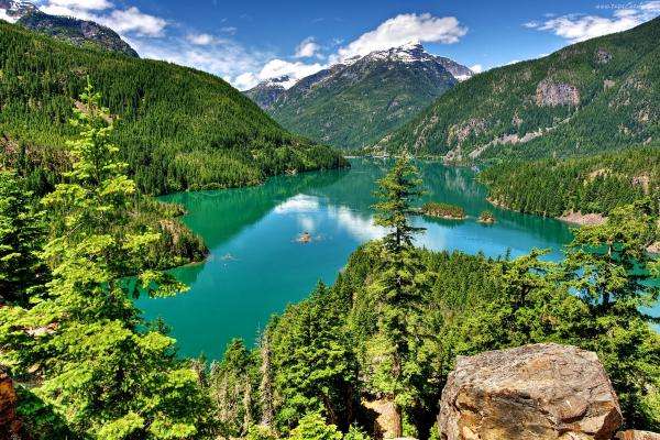 Mountains, forests, lake jigsaw puzzle online