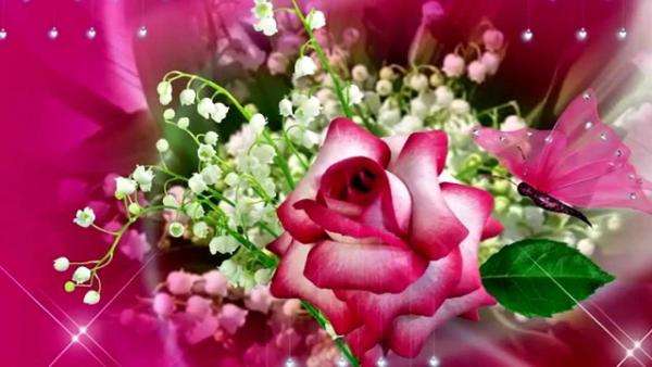 lindo buquê de lírios de rosa do vale puzzle online