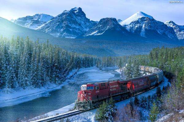 χειμώνα, τα βουνά, το τρένο online παζλ