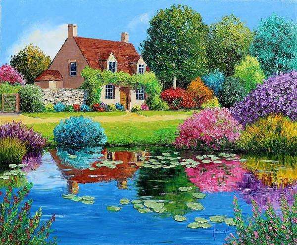 Cottage by the pond jigsaw puzzle online