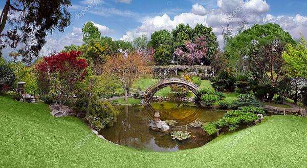 Jardin botanique avec un étang puzzle en ligne
