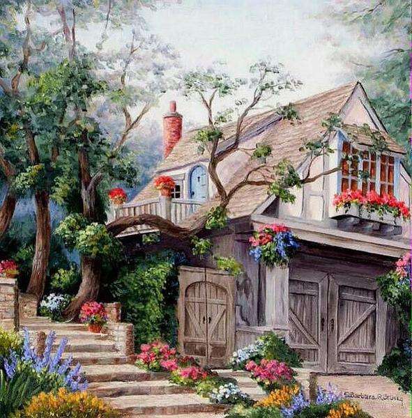 Casa y jardín pintados. rompecabezas en línea