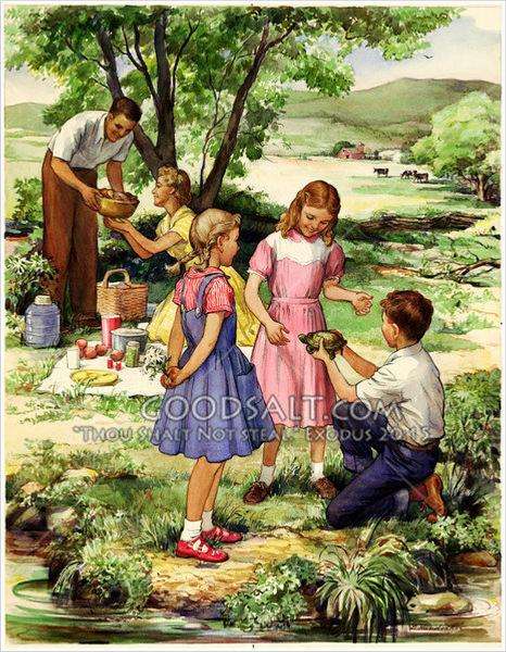 Un picnic de familie sub copac puzzle online