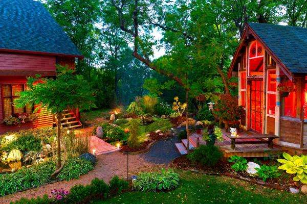 Casas de campo, jardim, árvores puzzle online