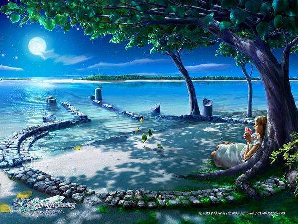 Girl at night by the sea jigsaw puzzle online