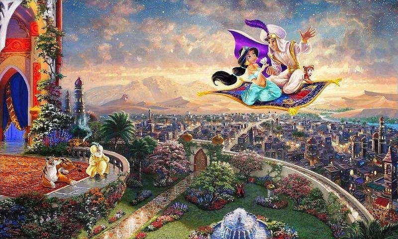Jasmine och Aladdin på mattan Pussel online